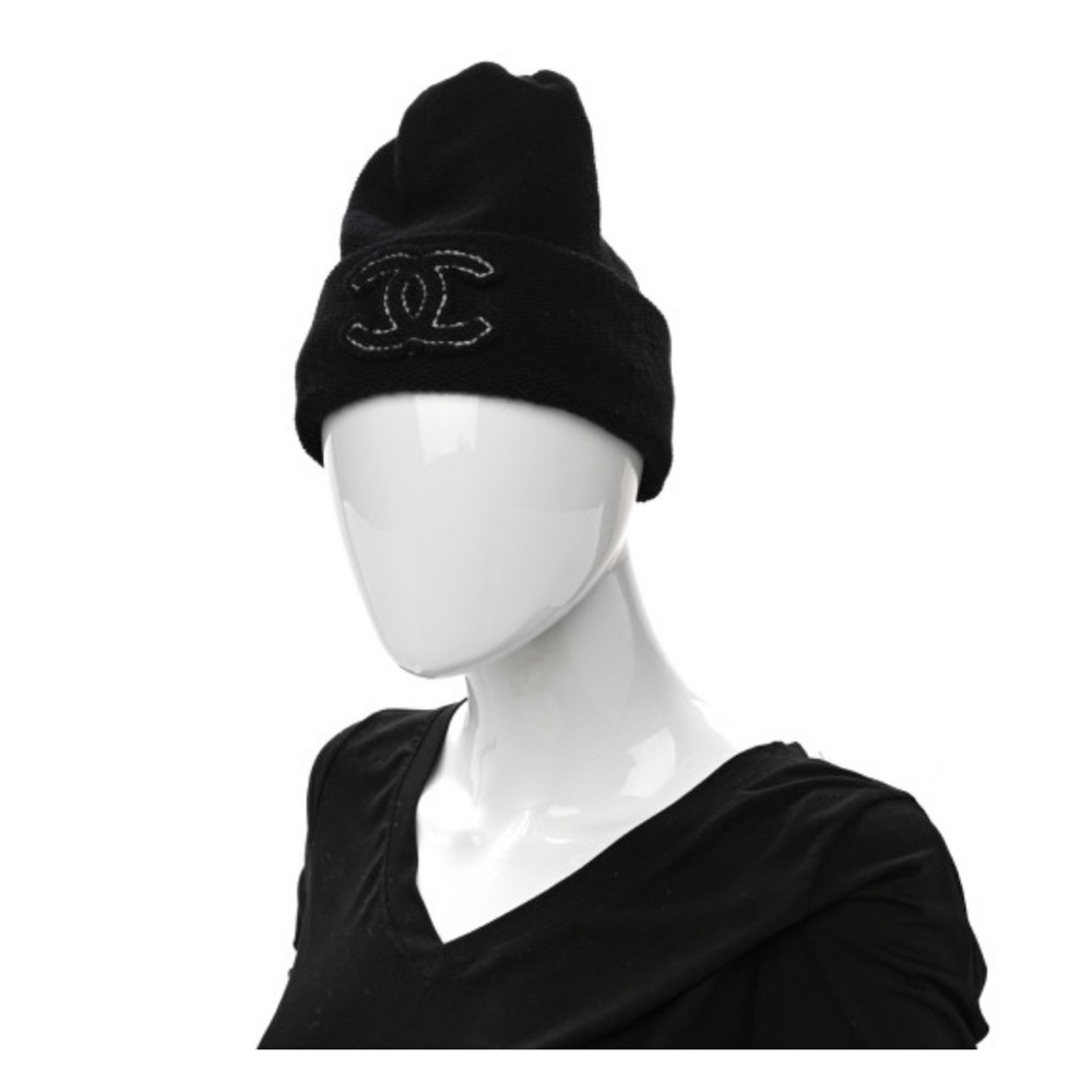 Cashmere CC Beanie Hat Black white and gray